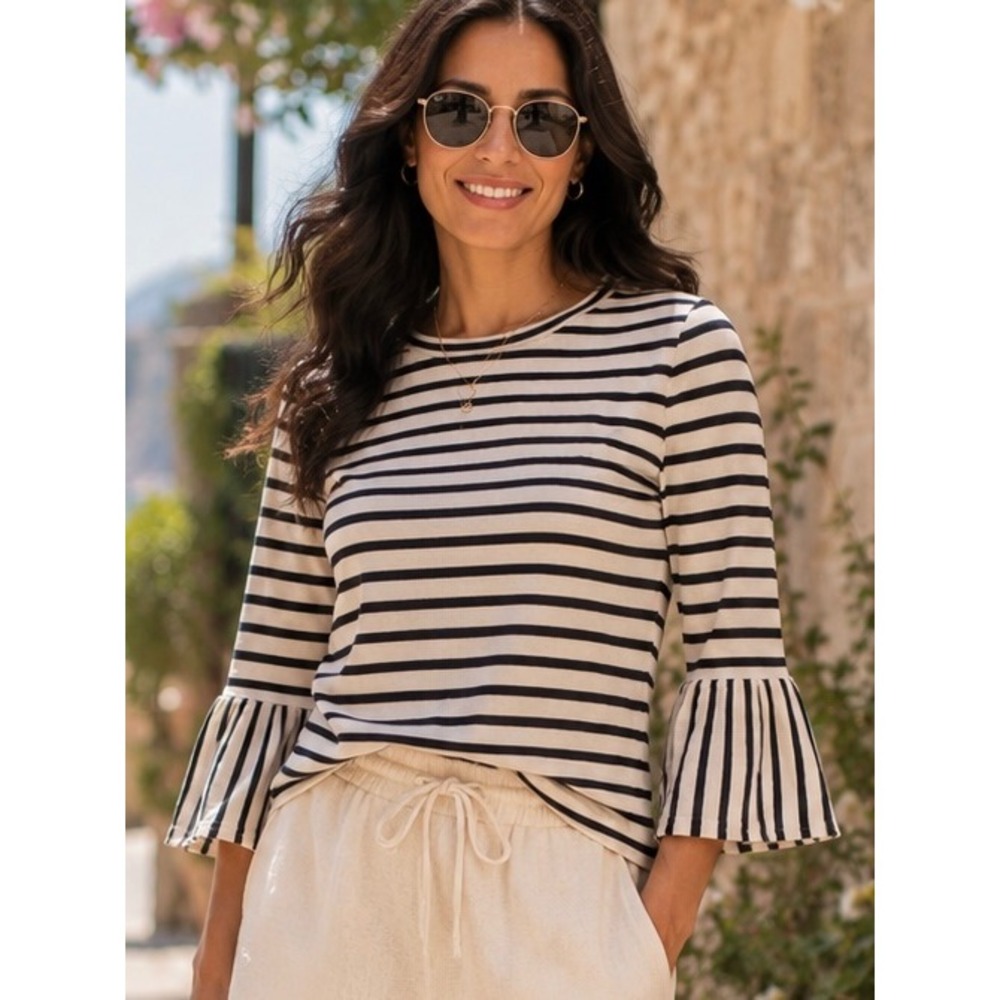 Madewell Women Top Navy Cream Stripe Small Nautical Preppy Coastal French